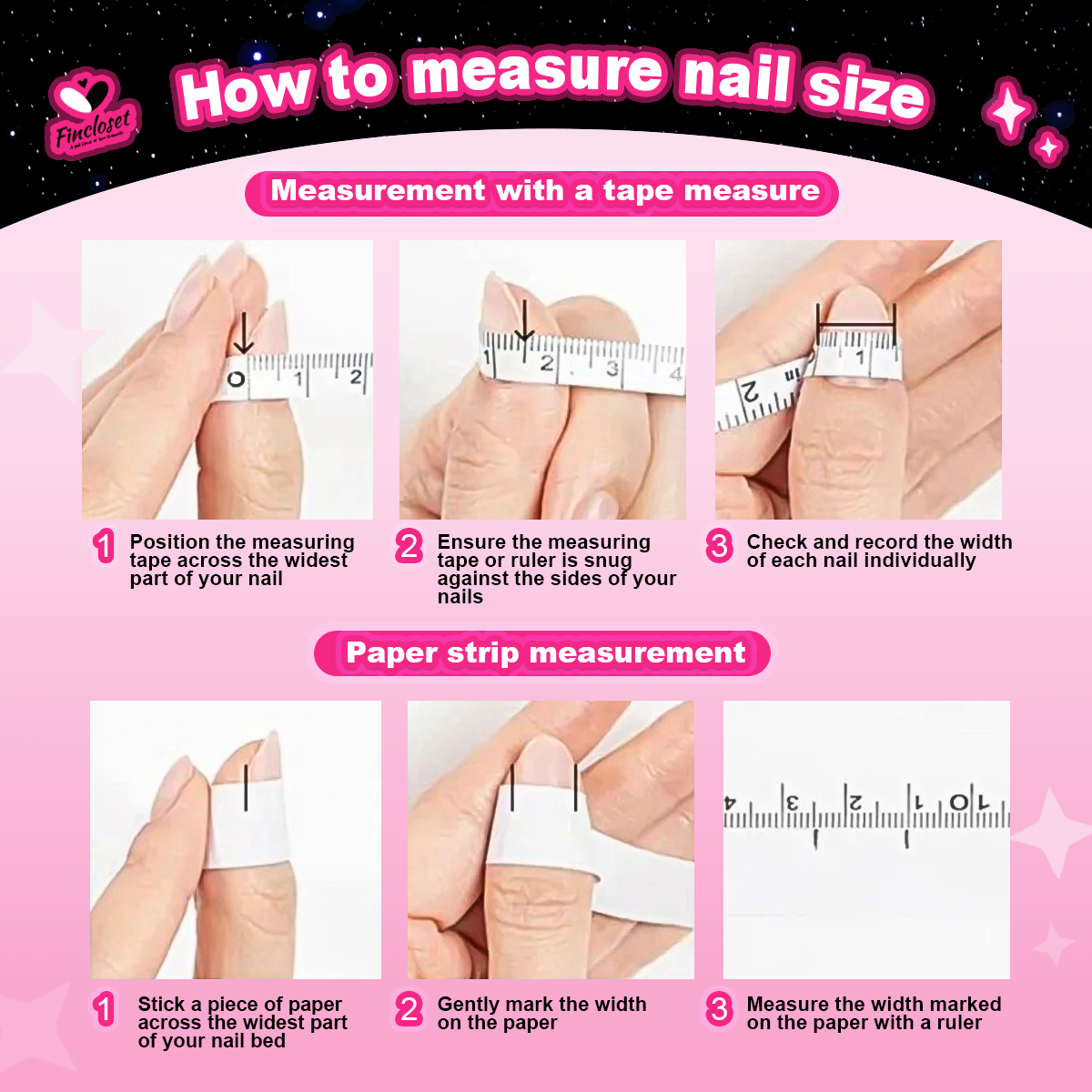 How to measure your nail size for choosing best fit press on nails at Fincloset.