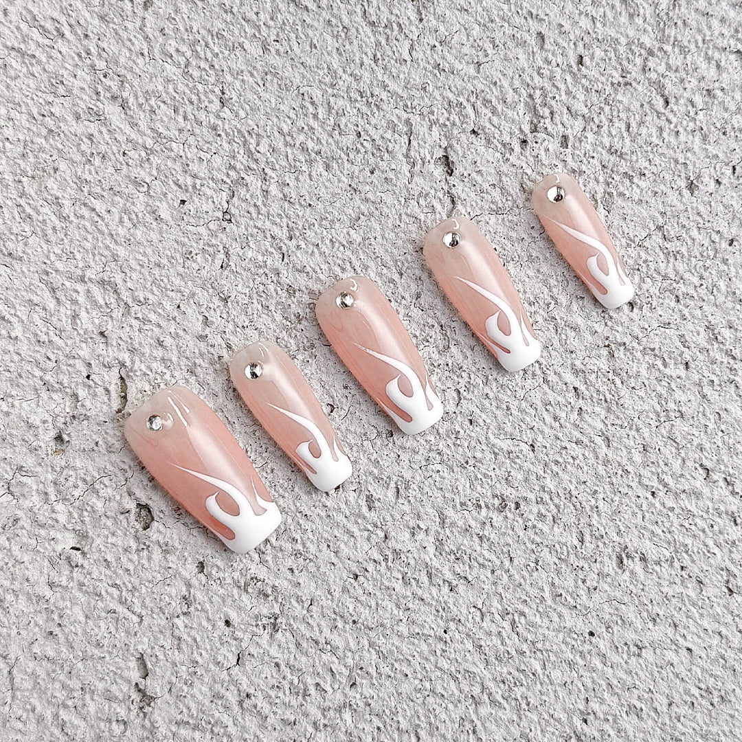 Glow Flame handmade coffin-shaped glow-in-the-dark press-on nails