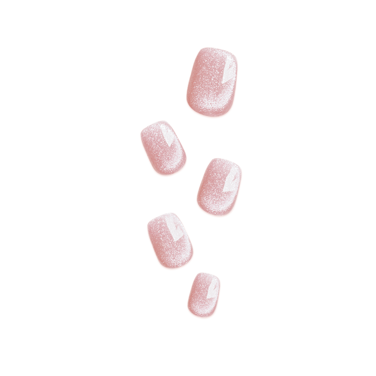 Handmade short glossy cat eye press-on nails in semi-transparent jelly pink, with a delicate cat-eye shimmer, Fincloset Casual Elegance collection